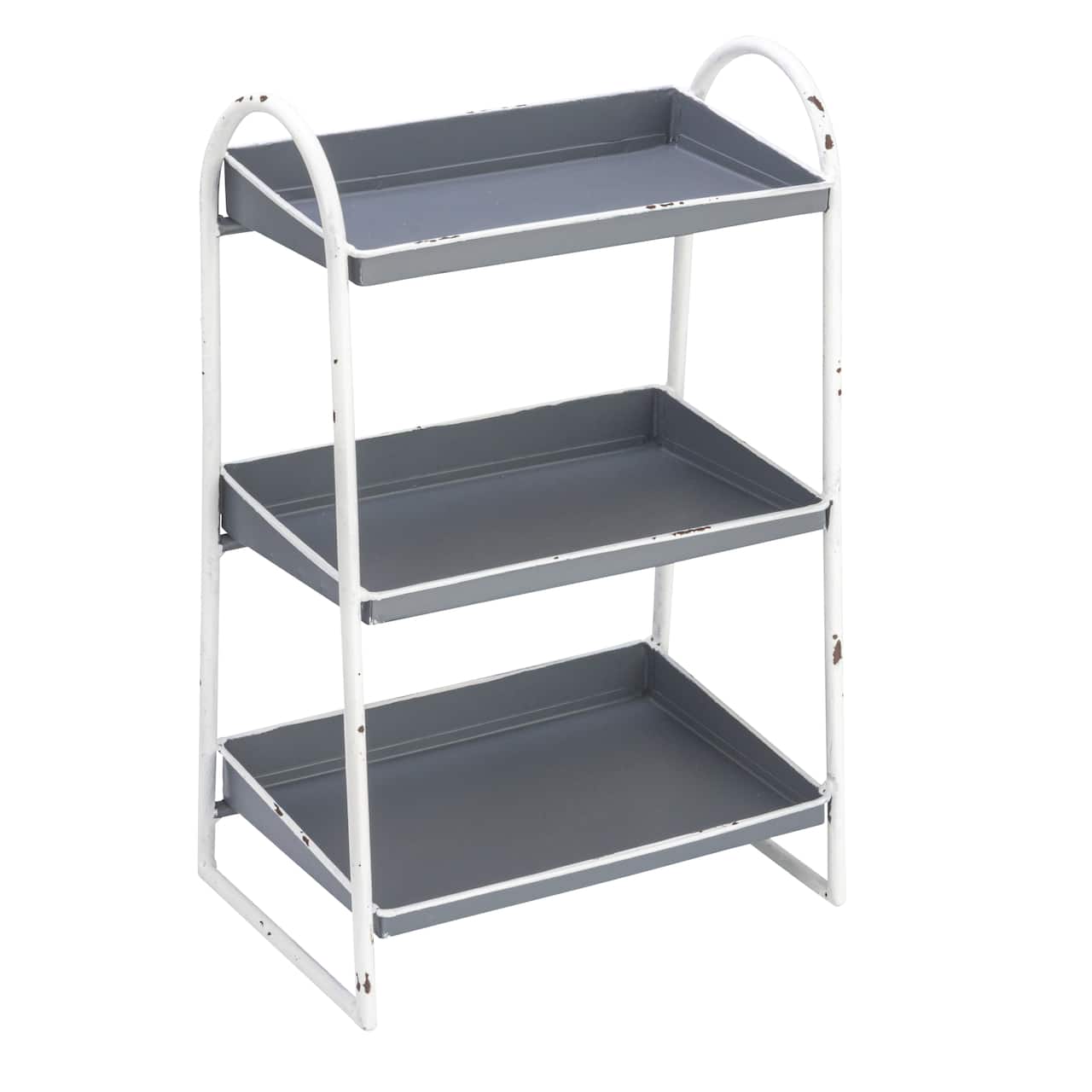 Hello Honey® 15.5" Heavily Distressed 3-Tier Metal Tray with White Frame & Rim